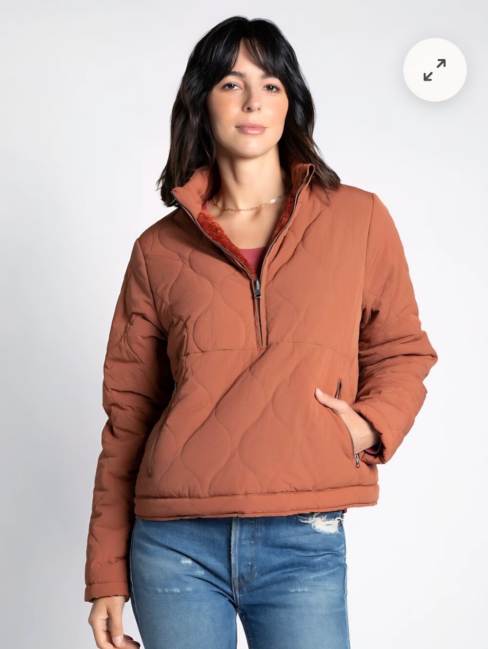 Thread & Supply Quilted Pullover Jacket in Rust Brown